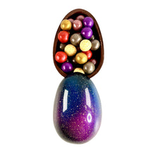 Load image into Gallery viewer, Decorative Easter egg with colorful inside and a blue and purple gradient base on a white background