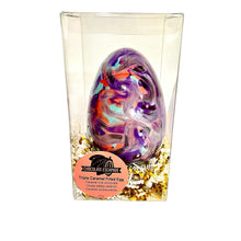 Load image into Gallery viewer, Colorful Easter chocolate egg in a clear gift box with a label on a white background
