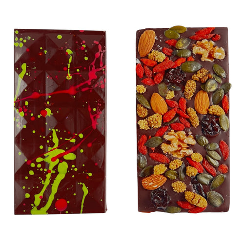 Front and back of Superfoods Chocolate Bar