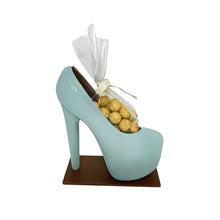Load image into Gallery viewer, Tiffany Blue high-heeled chocolate shoe with creme brulee bites on a white background
