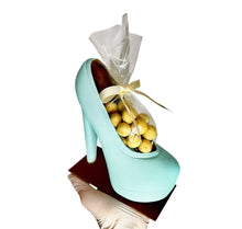 Load image into Gallery viewer, Tiffany Blue high-heeled shoe filled with creme brulee bites on a white background
